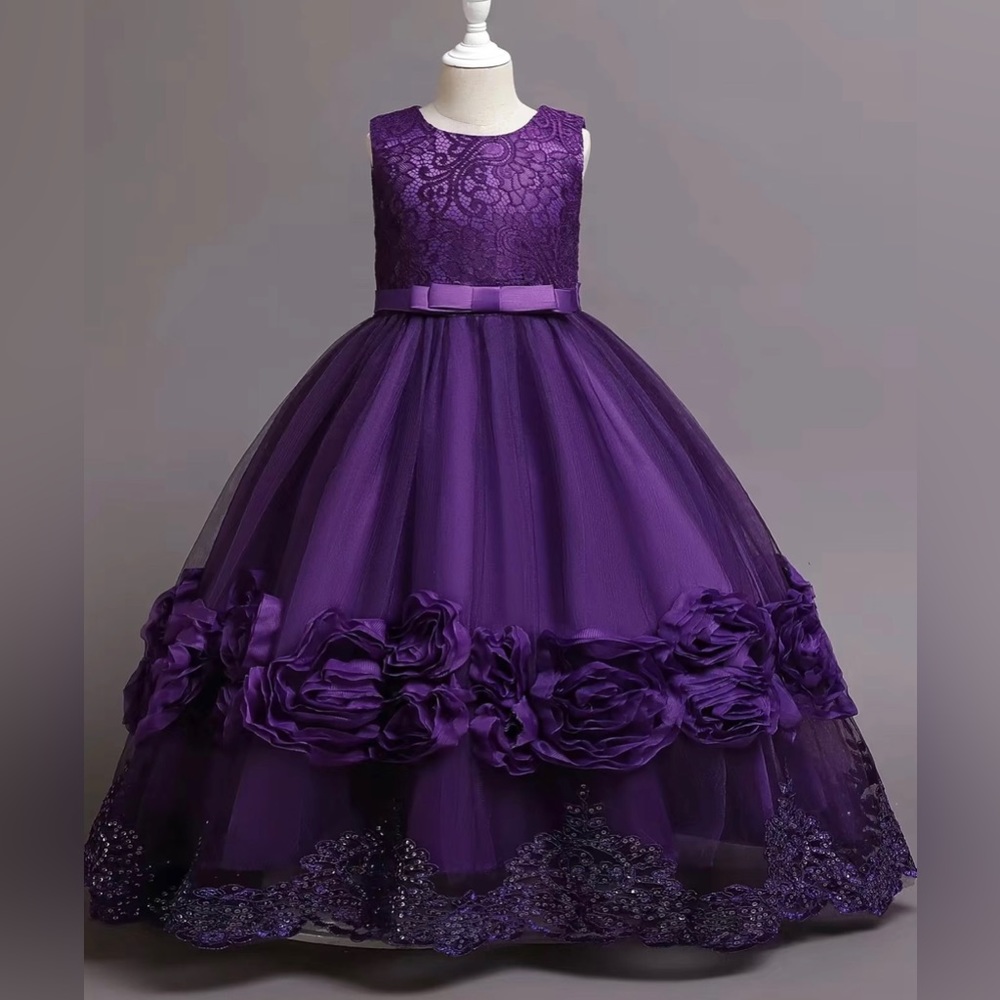 🎉LAST‎ PIECE 🎉Girls Sleeveless Puffy Princess Flowers Embroidery Lace Dress